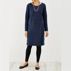 PureJill J. Jill Indigo Navy Blue Denim Look Classic Faux Wrap Skirt Dress